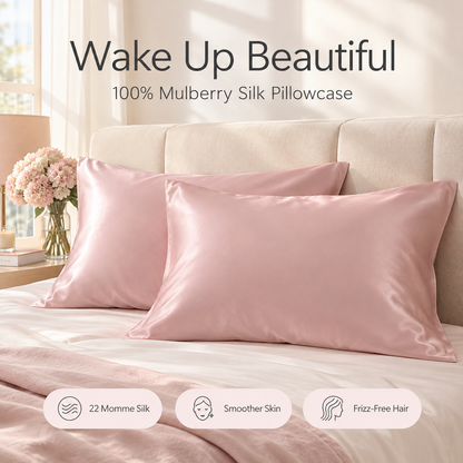 Still Morning 100% mulberry silk pillowcase on a bed pillow