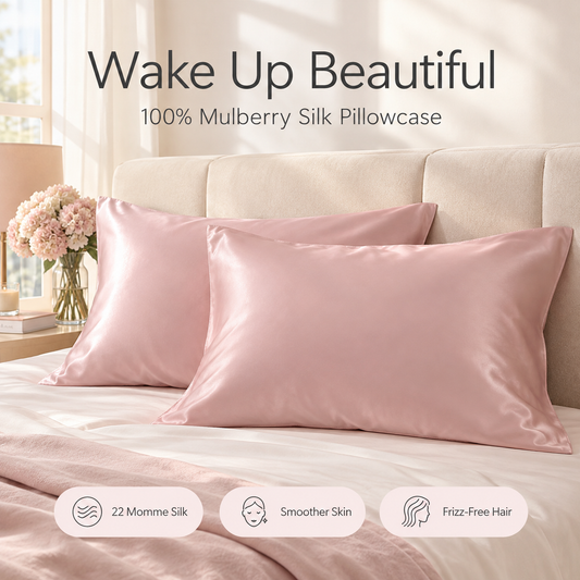 Still Morning 100% mulberry silk pillowcase on a bed pillow
